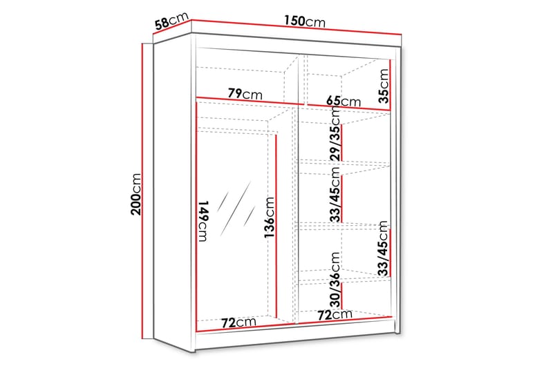 Emet Garderob med Spegel 150x200 cm - Beige - Förvaring - Sko- & klädförvaring - Garderober & garderobssystem