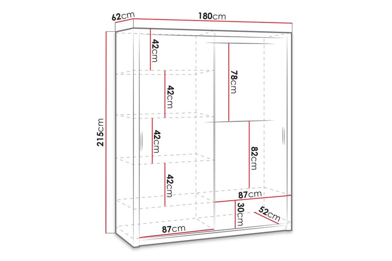 BRASEL Garderob 180 cm med Spegel Vit - Förvaring - Sko- & klädförvaring - Garderober & garderobssystem