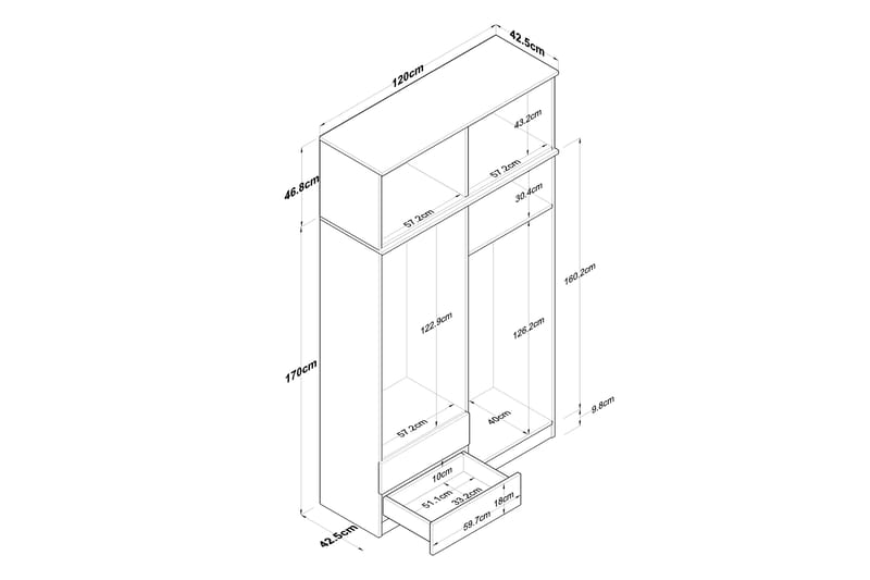 CANEDOR Garderob 120 cm Valnöt/Vit - Förvaring - Sko- & klädförvaring - Garderober & garderobssystem