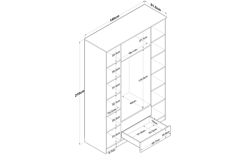 CANEDOR Garderob med Spegel Valnöt/Vit - Förvaring - Sko- & klädförvaring - Garderober & garderobssystem