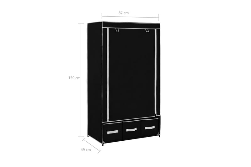 Garderob svart 87x49x159 cm tyg - Svart - Förvaring - Sko- & klädförvaring - Garderober & garderobssystem