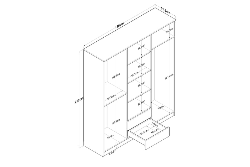 JABHAR Garderob 180x210 cm Brun/Vit - Förvaring - Sko- & klädförvaring - Garderober & garderobssystem