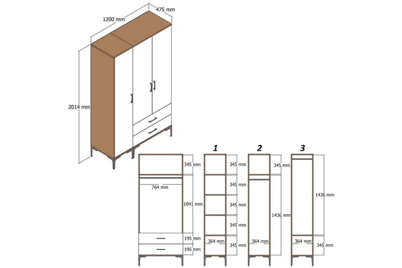 Kumsal Garderob 120 cm Antracit - Förvaring - Sko- & klädförvaring - Garderober & garderobssystem