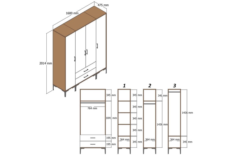 Kumsal Garderob 160 cm Antracit - Förvaring - Sko- & klädförvaring - Garderober & garderobssystem