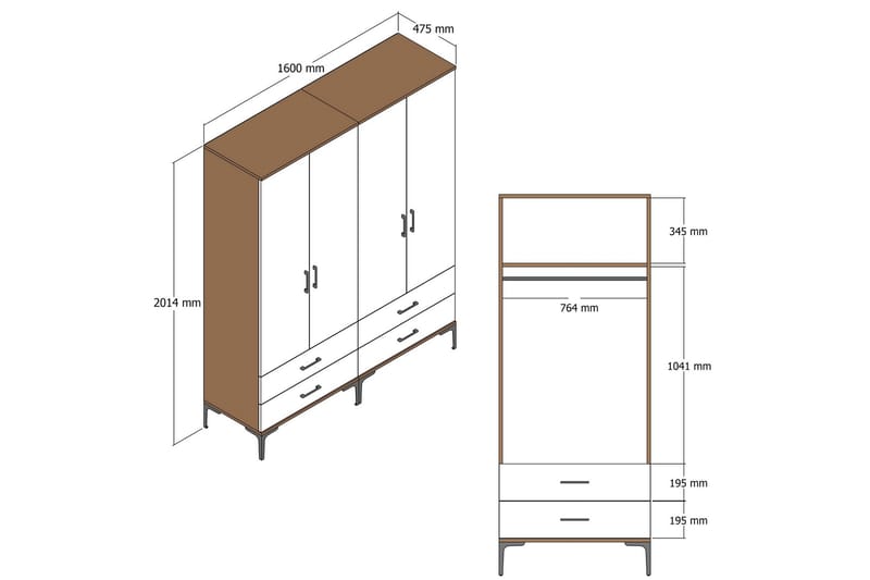 Kumsal Garderob 160 cm Vit/Brun - Förvaring - Sko- & klädförvaring - Garderober & garderobssystem