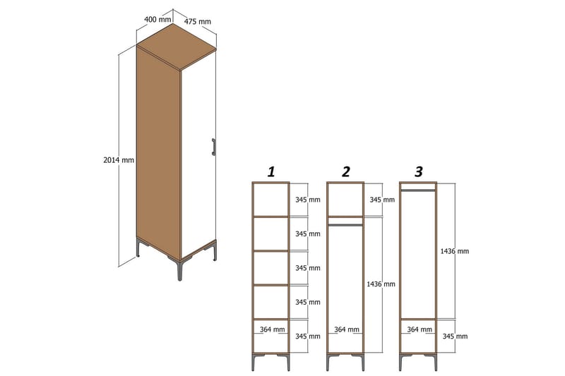 Kumsal Garderob 40 cm Valnöt - Förvaring - Sko- & klädförvaring - Garderober & garderobssystem