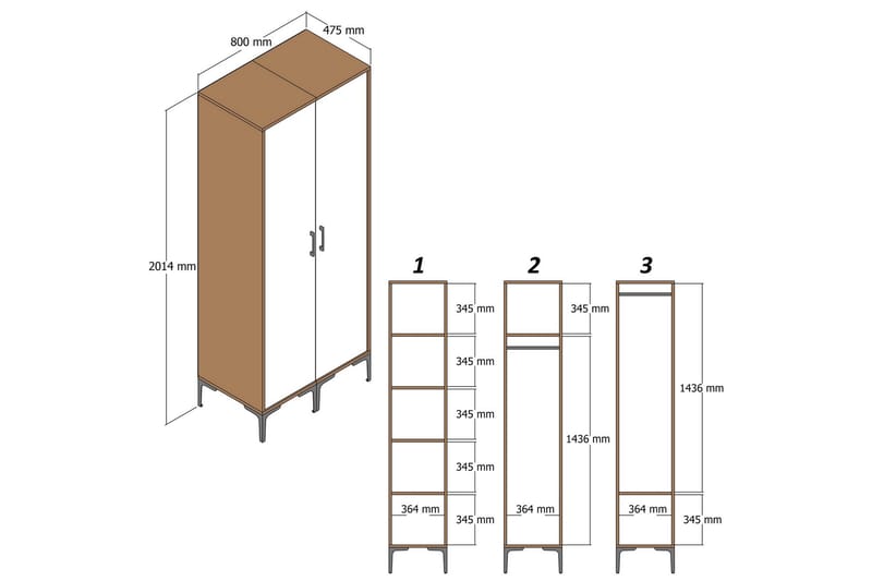 Kumsal Garderob 80 cm Antracit - Förvaring - Sko- & klädförvaring - Garderober & garderobssystem