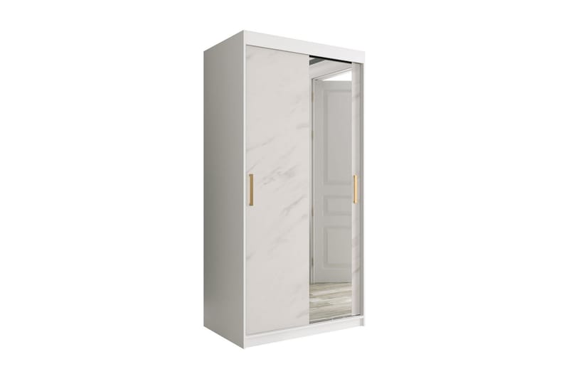 MARMUL Garderob med Spegel 100  cm Marmormönster Vit/Guld - Barngarderob - Garderober & garderobssystem