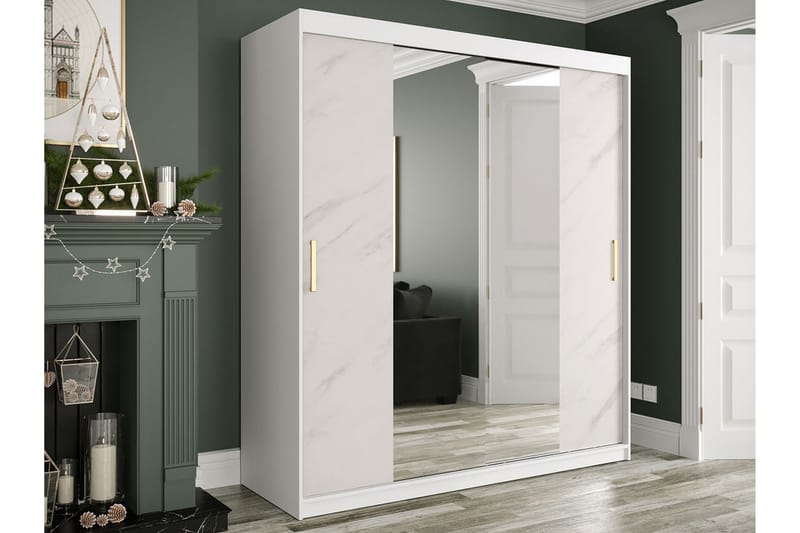 MARMUL Garderob med Speglar Kant 180  cm Marmormönster Vit/G - Barngarderob - Garderober & garderobssystem