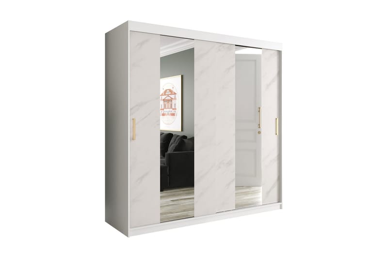 MARMUL Garderob med Speglar Mitt 200  cm Marmormönster Vit/G - Barngarderob - Garderober & garderobssystem