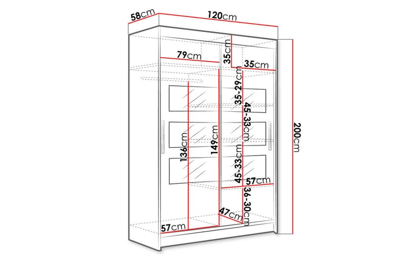 Miami Garderob 120x58x200 cm - Vit - Förvaring - Sko- & klädförvaring - Garderober & garderobssystem