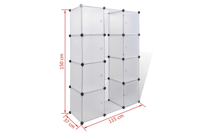 Modulär garderob 9 fack 37x115x150 cm vit - Vit - Förvaring - Sko- & klädförvaring - Garderober & garderobssystem