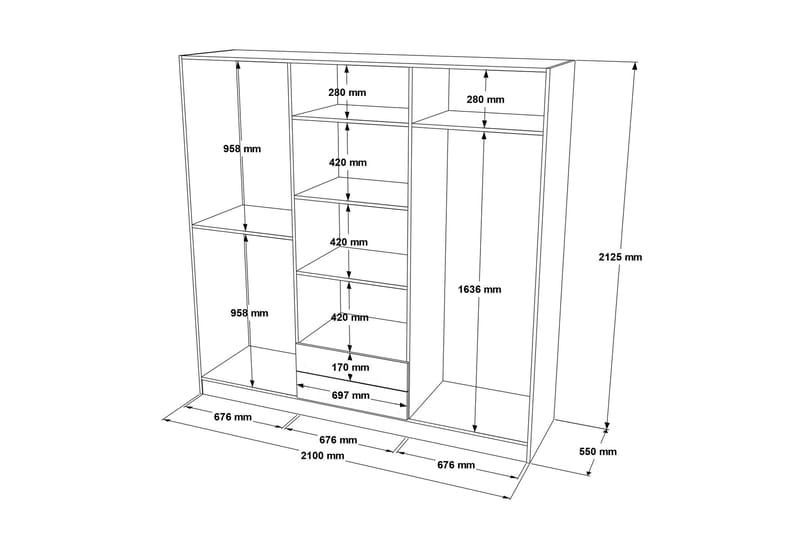 Nagisa Garderob 210 cm Valnöt - Förvaring - Sko- & klädförvaring - Garderober & garderobssystem