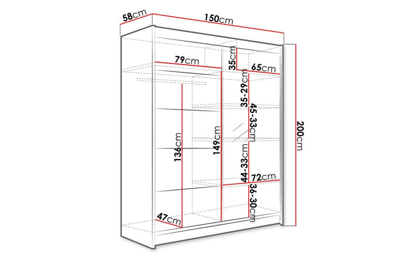 NORTHALLERTON Garderob 58x150 cm LED-belysning Svart/Vit - Svart/Vit - Förvaring - Sko- & klädförvaring - Garderober & garderobssystem