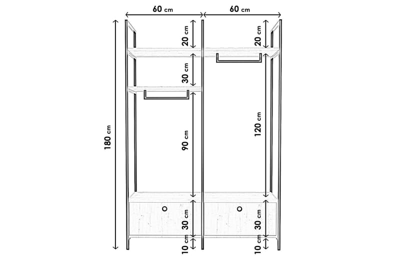 OBURUS Garderob 120x180 cm Brun - Förvaring - Sko- & klädförvaring - Garderober & garderobssystem