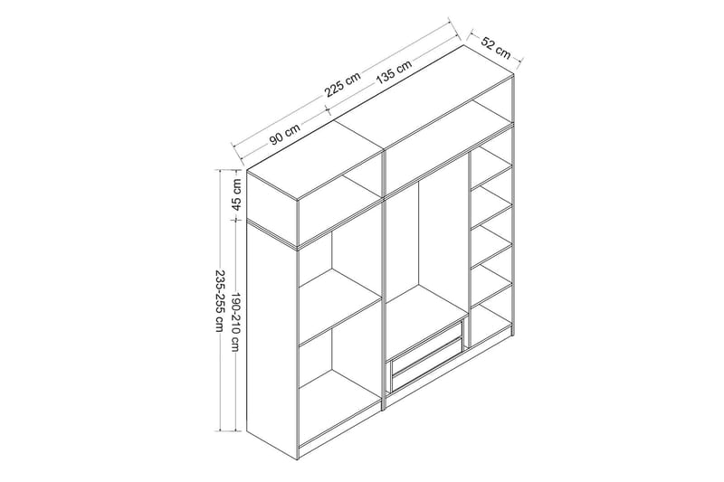 Poolburn Garderob 225 cm Brun - Förvaring - Sko- & klädförvaring - Garderober & garderobssystem