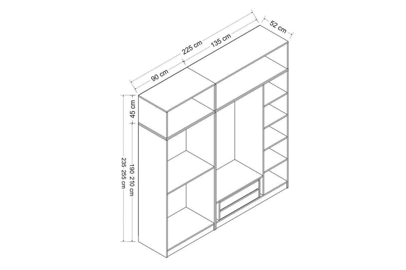 Poolburn Garderob 225 cm Grå/Vit - Förvaring - Sko- & klädförvaring - Garderober & garderobssystem