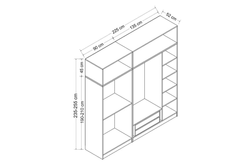 Poolburn Garderob 225 cm Vit - Förvaring - Sko- & klädförvaring - Garderober & garderobssystem