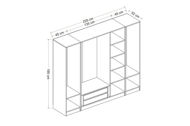 Poolburn Garderob 225 cm Vit/Brun - Förvaring - Sko- & klädförvaring - Garderober & garderobssystem