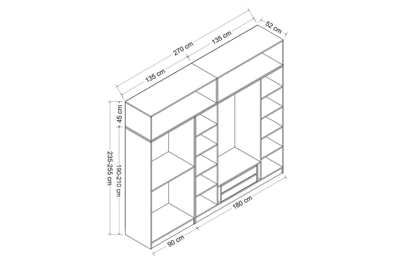 Poolburn Garderob 270 cm Grå/Brun - Förvaring - Sko- & klädförvaring - Garderober & garderobssystem