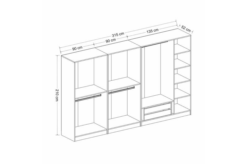 Poolburn Garderob 315 cm Antracit - Förvaring - Sko- & klädförvaring - Garderober & garderobssystem