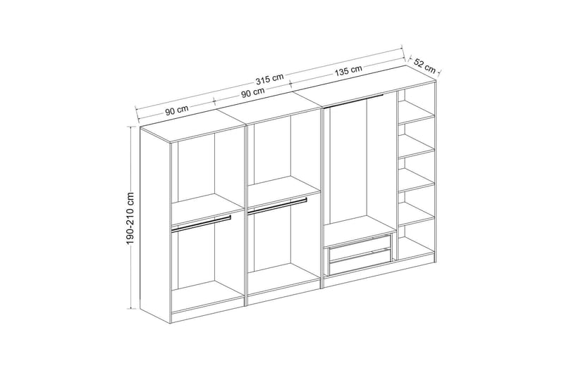 Poolburn Garderob 315 cm Ek - Förvaring - Sko- & klädförvaring - Garderober & garderobssystem