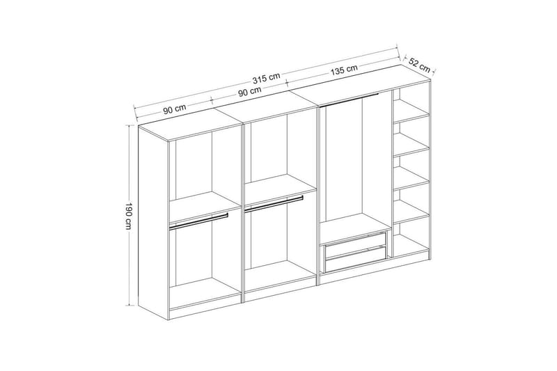 Poolburn Garderob 315 cm Grå/Vit - Förvaring - Sko- & klädförvaring - Garderober & garderobssystem