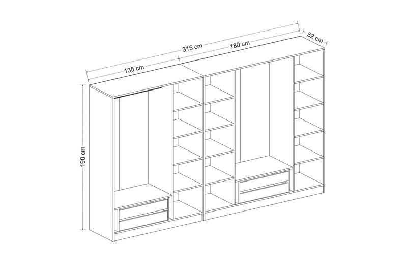 Poolburn Garderob 315 cm Grå/Vit - Förvaring - Sko- & klädförvaring - Garderober & garderobssystem