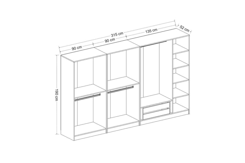 Poolburn Garderob 315 cm Vit - Förvaring - Sko- & klädförvaring - Garderober & garderobssystem