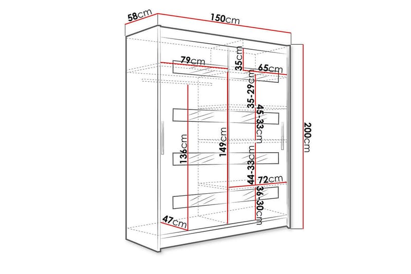 PRESTO Garderob 58x150 cm Vit/Svart - Vit/Svart - Förvaring - Sko- & klädförvaring - Garderober & garderobssystem