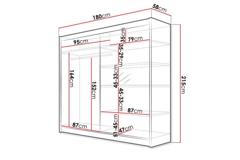 Talin Garderob 180x58x215 cm - Svart/Vit - Förvaring - Sko- & klädförvaring - Garderober & garderobssystem