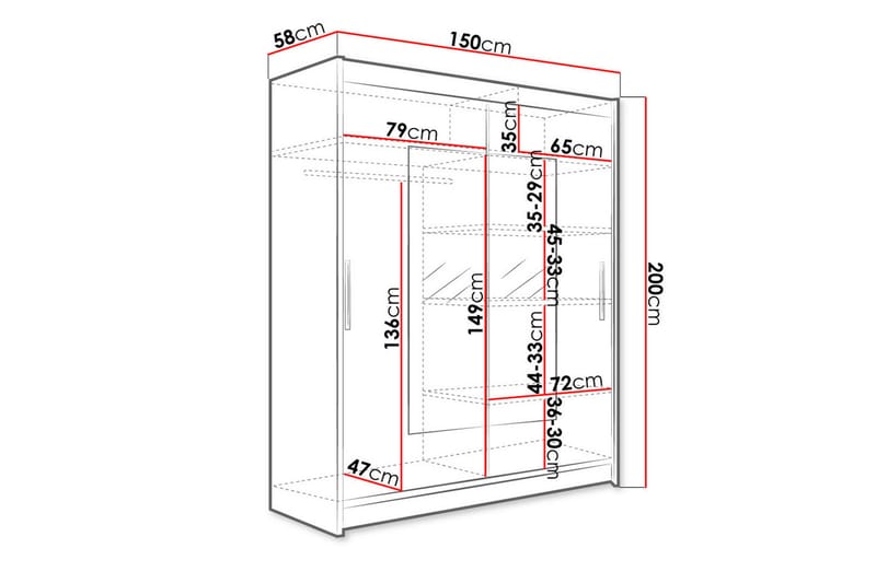 Westa Garderob 150x58x200 cm - Vit - Förvaring - Sko- & klädförvaring - Garderober & garderobssystem