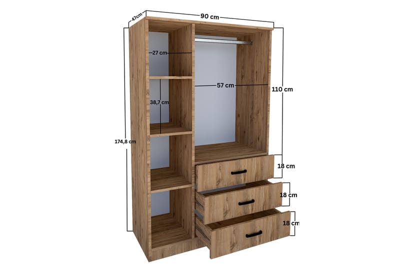 Haaken Garderob 90x174,8 cm Brun - Förvaring - Sko- & klädförvaring - Garderober & garderobssystem