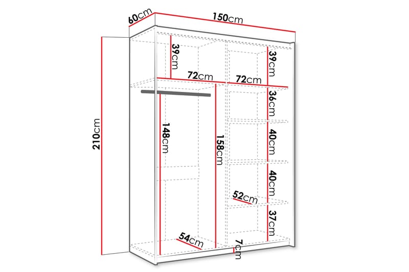 Haparanda Garderob med Spegel 150 cm Vit - Förvaring - Sko- & klädförvaring - Garderober & garderobssystem