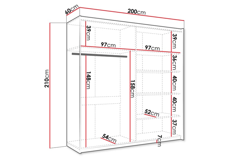 Haparanda Garderob med Spegel 200 cm Vit - Förvaring - Sko- & klädförvaring - Garderober & garderobssystem