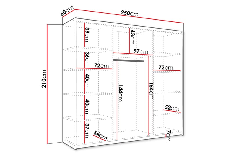 Haparanda Garderob med Spegel 250 cm Vit - Förvaring - Sko- & klädförvaring - Garderober & garderobssystem