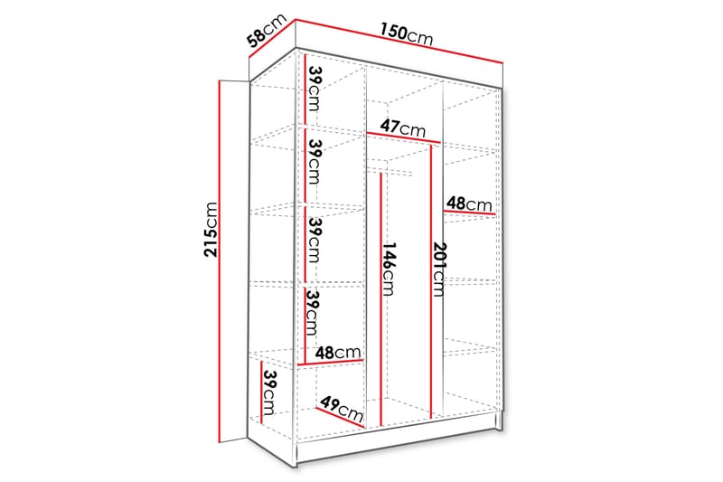 Herrljunga Garderob med Spegel 150 cm Svart - Förvaring - Sko- & klädförvaring - Garderober & garderobssystem