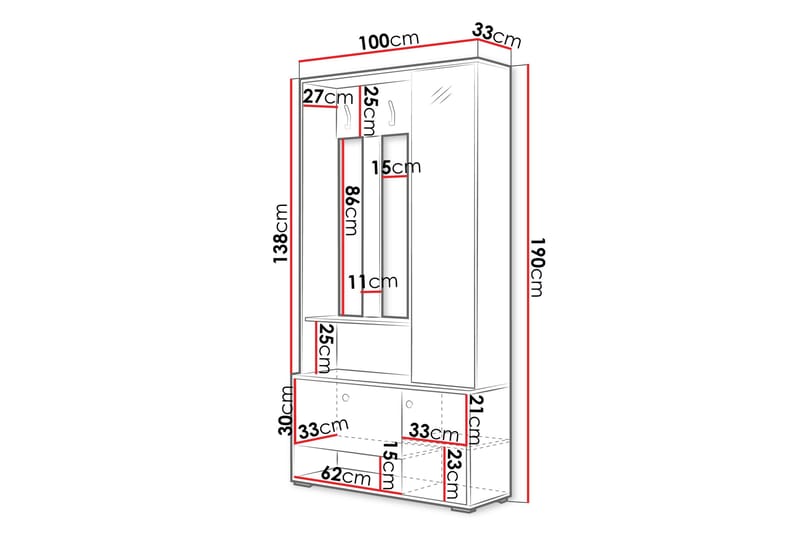 Huddinge Garderob med Spegel 100 cm Ek - Förvaring - Sko- & klädförvaring - Garderober & garderobssystem