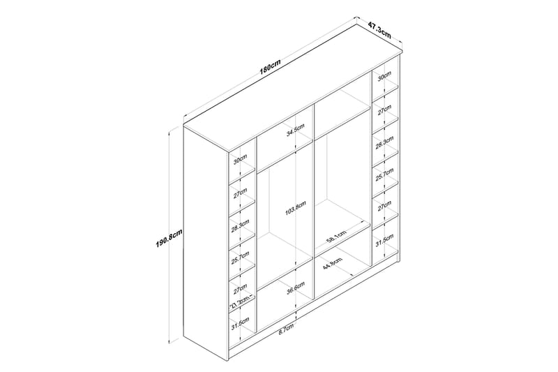 JAIDUL Garderob 180x190,8 cm Brun/Vit - Förvaring - Sko- & klädförvaring - Garderober & garderobssystem