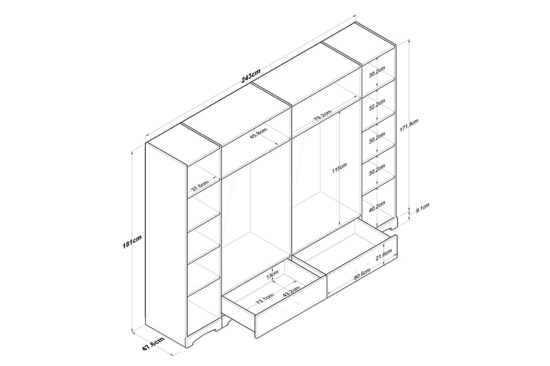 JAITUN Garderob 243x181 cm Vit - Förvaring - Sko- & klädförvaring - Garderober & garderobssystem