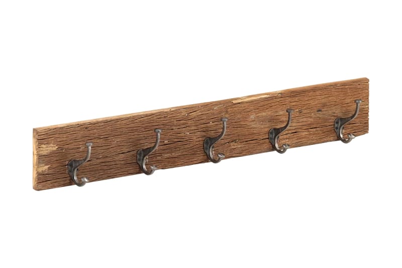 Kroklist med 5 krokar 100x2,5x15 cm massivt återvunnet trä - Brun - Klädkrok