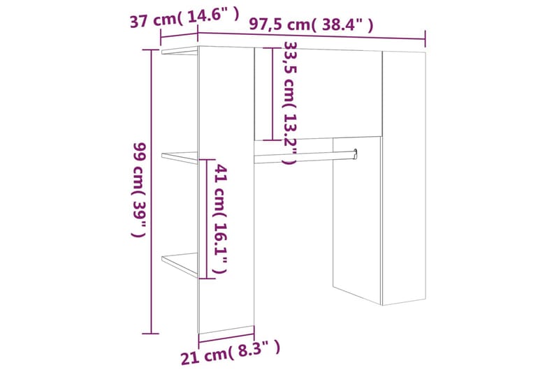 beBasic Hallskåp rökfärgad ek 97,5x37x99 cm konstruerat trä - Förvaring - Sko- & klädförvaring - Klädhängare - Klädställning