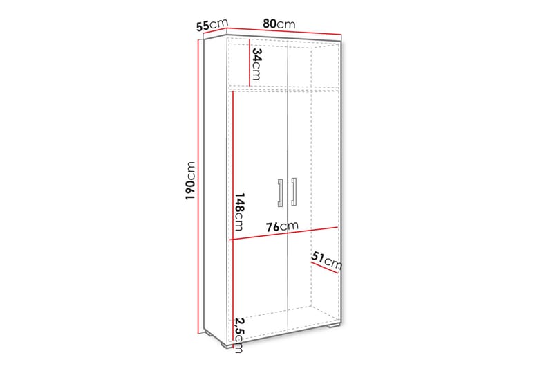 Lindesberg Garderob 80 cm Vit - Förvaring - Sko- & klädförvaring - Garderober & garderobssystem