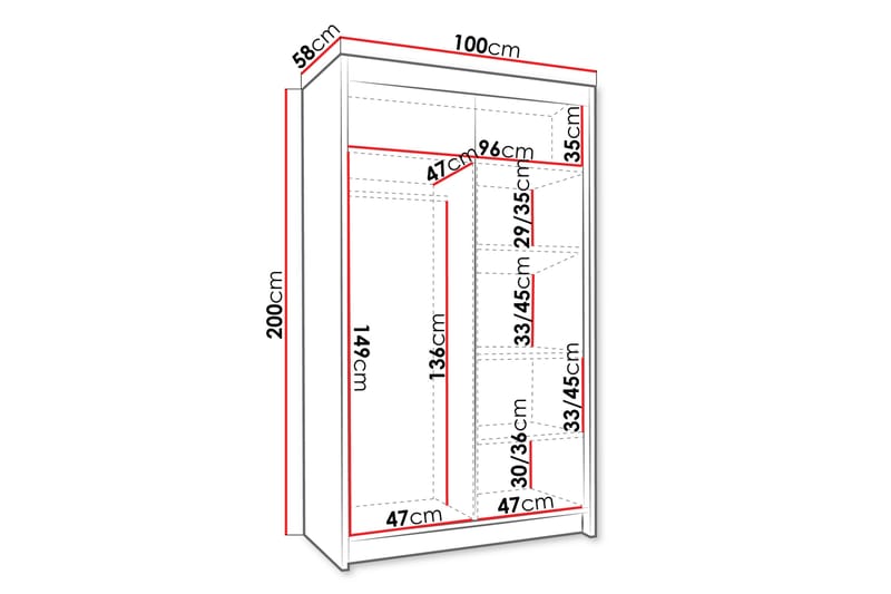 LISBURN Garderob 100x200 cm Svart - Förvaring - Sko- & klädförvaring - Garderober & garderobssystem