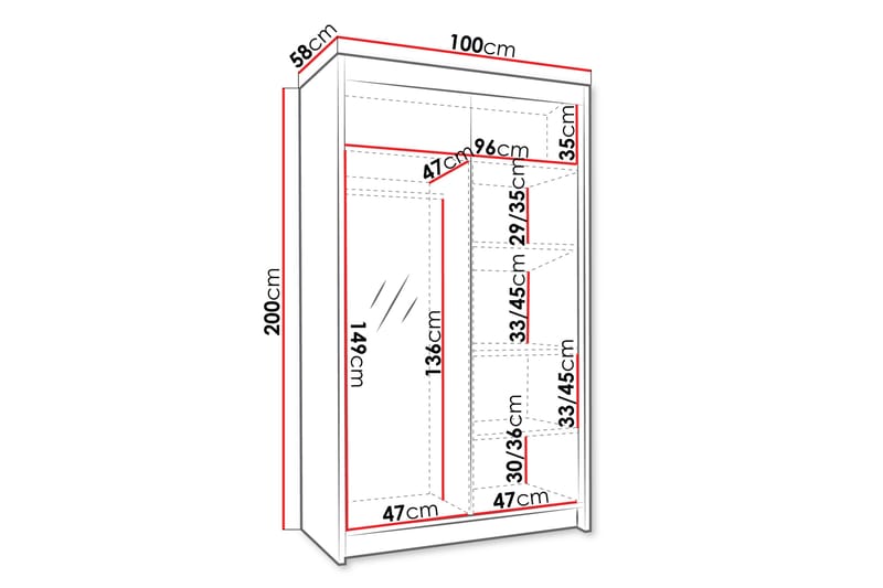 LISBURN Garderob med Spegel 100x200 cm Svart - Förvaring - Sko- & klädförvaring - Garderober & garderobssystem