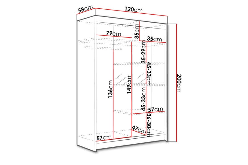 LUDGERSHALL Garderob med Spegel 120x200 cm Brun/Vit - Förvaring - Sko- & klädförvaring - Garderober & garderobssystem