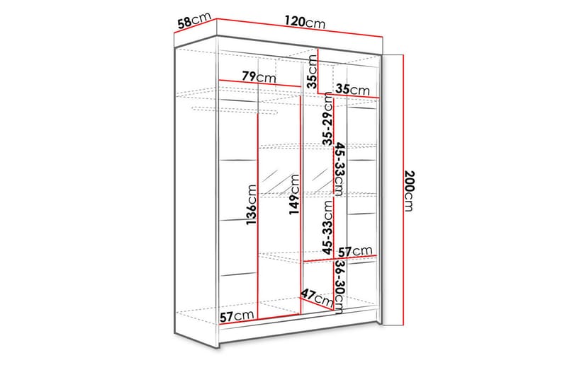 LUDGERSHALL Garderob med Spegel 120x200 cm Brun/Vit - Förvaring - Sko- & klädförvaring - Garderober & garderobssystem