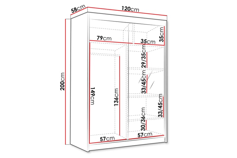 LUNGERN Garderob med Spegel 120x200 cm Vit - Förvaring - Sko- & klädförvaring - Garderober & garderobssystem