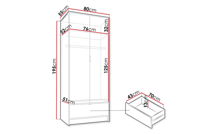 Munkedal Garderob 80 cm Vit - Förvaring - Sko- & klädförvaring - Garderober & garderobssystem