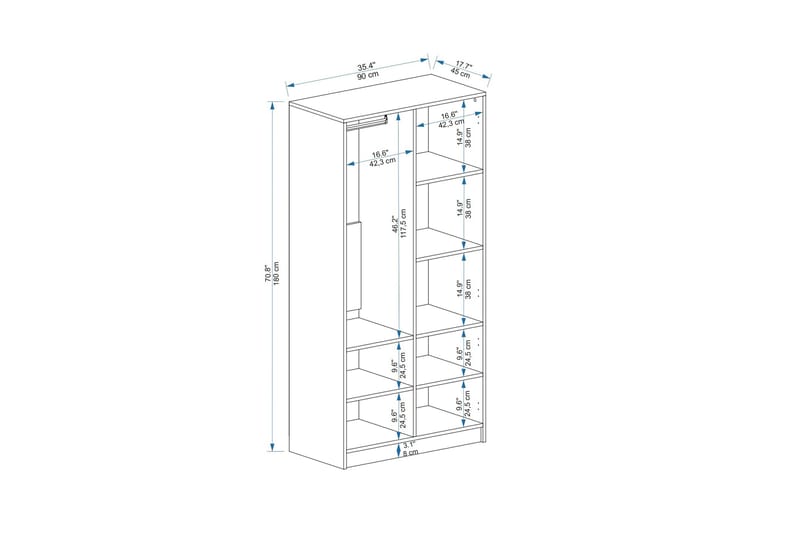 Newra Garderob 90x180 cm Ljusbrun/Vit - Förvaring - Sko- & klädförvaring - Garderober & garderobssystem